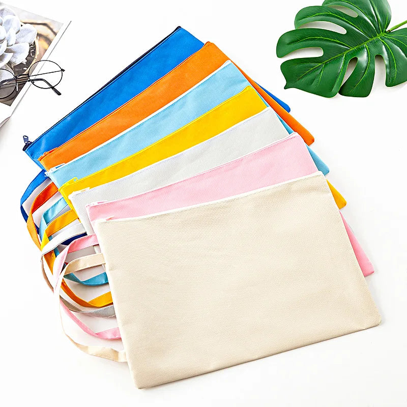1pc A4 Document Pouch for Students Canvas Zipper Large Capacity Elementary School Student Tote Bag for Tutoring