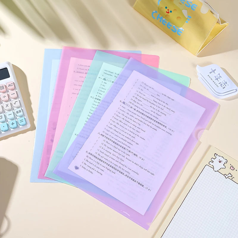 20 Or 40 L-Shaped Folders In Morandi Color Series, A4 Transparent Pp Plastic Cover, Office And Sheet Paper Protection, Document