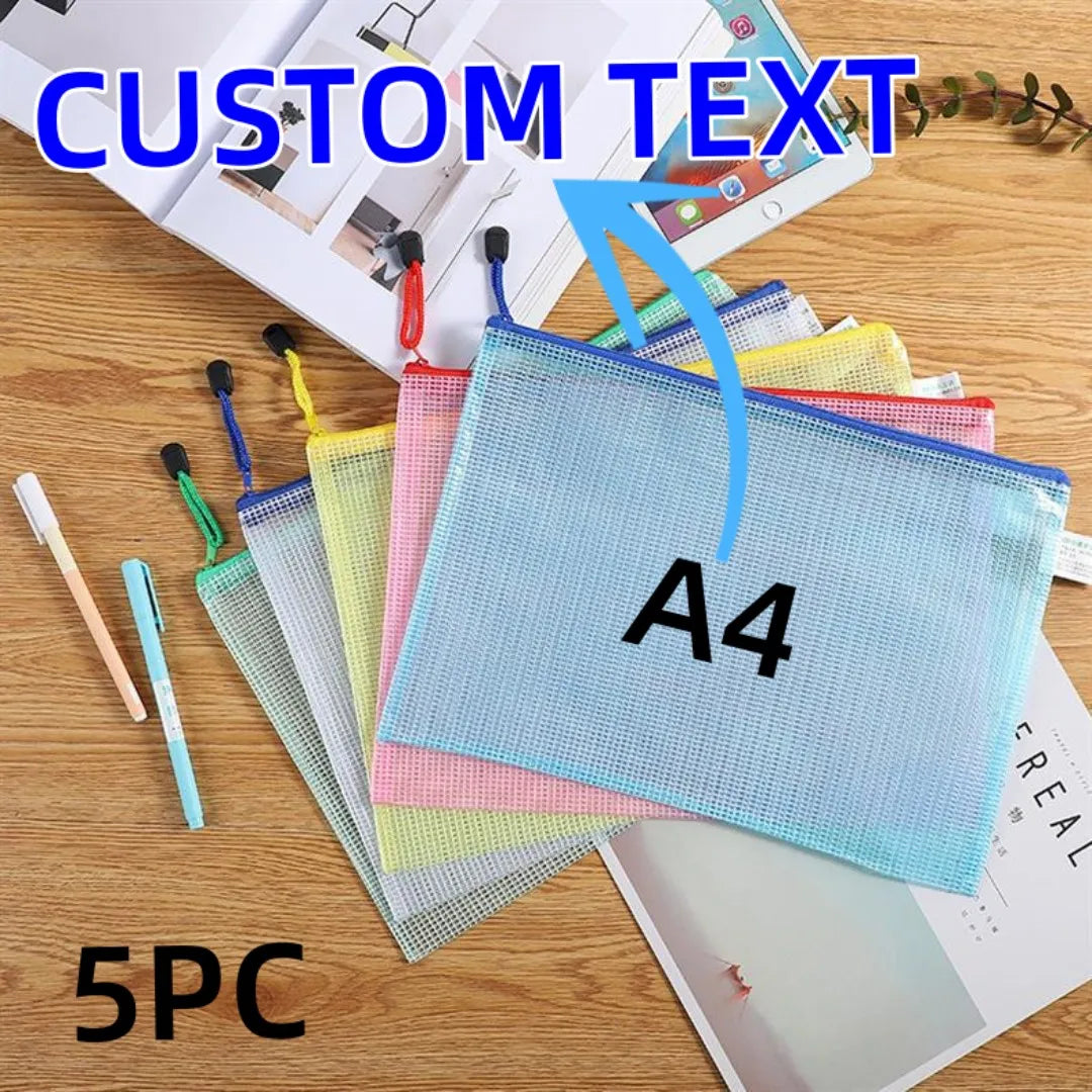 Personalize A4 Waterproof Zipper Business File Bag Custom Mesh Pouch Simple Big Capacity Document Bag School Office Contract Bag